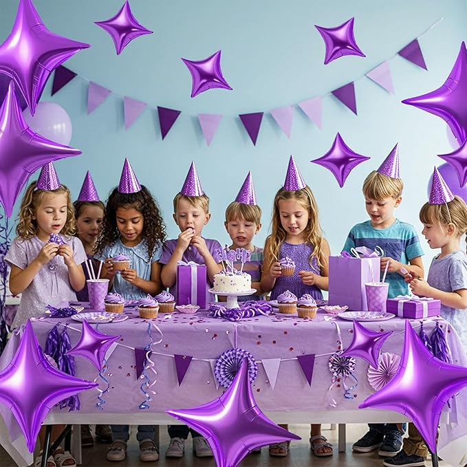 TONIFUL 30Pcs 26In&10In Star Balloons Purple Four Pointed Foil Star Mylar Balloons for New Year Halloween Chrismas Birthday Wedding Anniversary Engagement Party