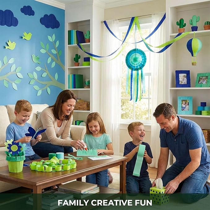 VGOODALL 8 Rolls Teal and Blue Gradient Crepe Paper Streamers - 1.8 in x 118 ft Each - Perfect for Ocean Theme Party, Beach Wedding, Graduation Decorations, and Piñata Making Supplies