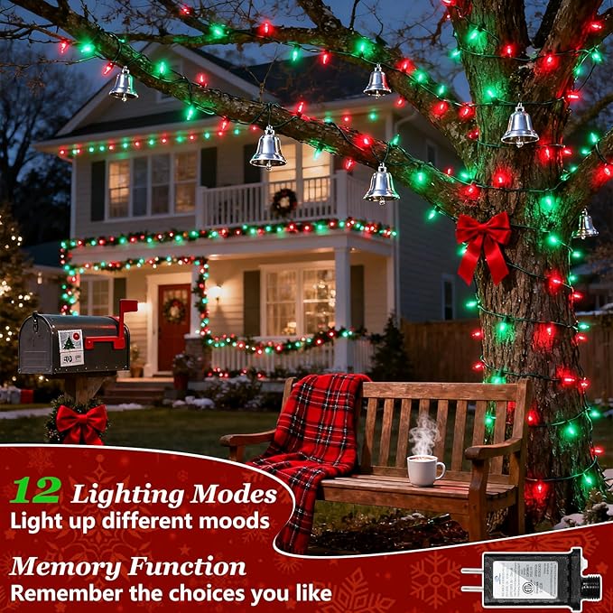 750 LED 240FT Red & Green String Lights, 75FT Green Wire Fairy Lights with 12 Modes Dimmable Timer, Spring Decorations for Home, Christmas Lights Outdoor for Spring Summer Birthday Party Decorations