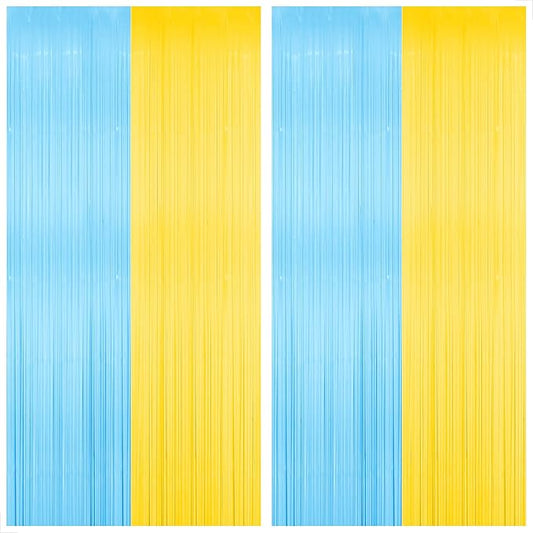 Katchon, Light Blue and Yellow Fringe Backdrop - Feet, Pack of 2 | Blue and Yellow Birthday Decorations, Easter Backdrop Curtain | Sponge Party Decorations, Baby Shower Decorations for Home