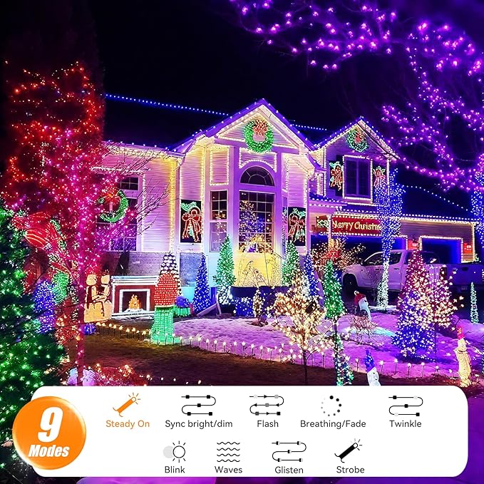 LitHome 33Ft 100 LED Color Changing Christmas String Lights, 35 Colors 9 Modes Red White and Blue Lights Outdoor with Remote, 4th of July String Light Plug in Green Wire for Independence Day Xmas Tree