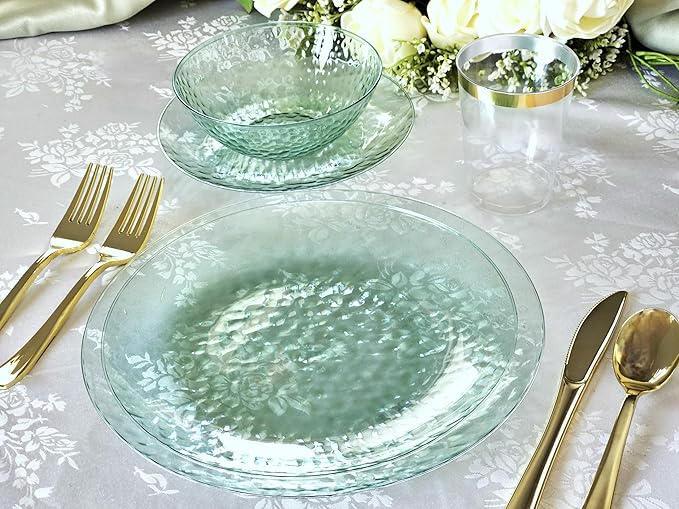 " OCCASIONS " 240 Plates Pack,(120 Guests) Heavyweight Premium Disposable Plastic Plates Set -120 x 10'' Dinner + 120 x 7'' Salad/Dessert (Coastal Clear Green)