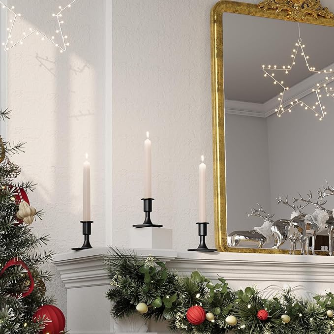 Black Taper Candle Holders Set of 2, Metal Candlestick Holders for Dining Table Centerpieces and Wedding Reception, Vintage Candle Holder for Festive Mantel Decor and Home