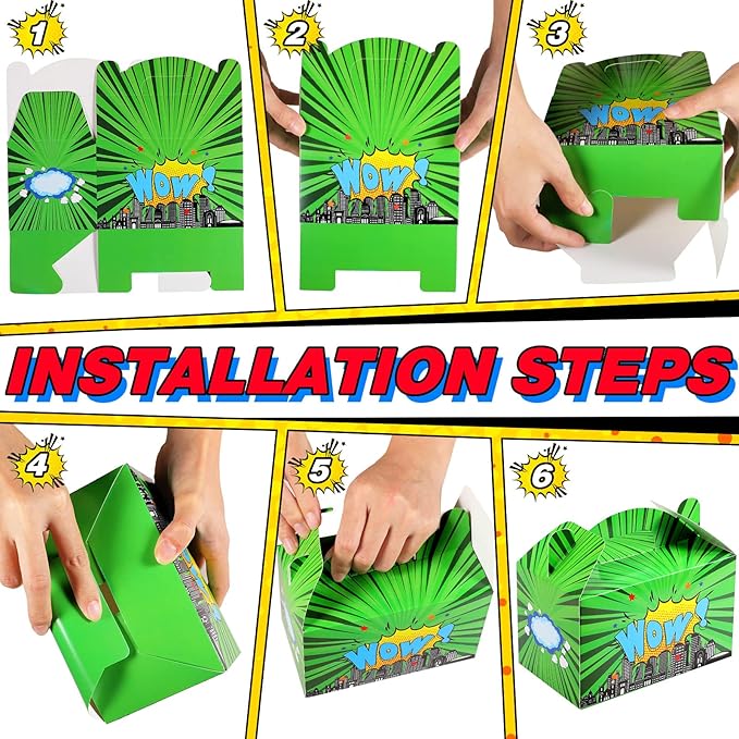 Teling 24 Pcs Hero Party Favor Boxes Treat Boxes Hero Action Sign Box Cartoons Gift Box Cardboard Goodie Snack Candy Bags for Kids Girl Boy Birthday Party Baby Shower Supplies Decorations