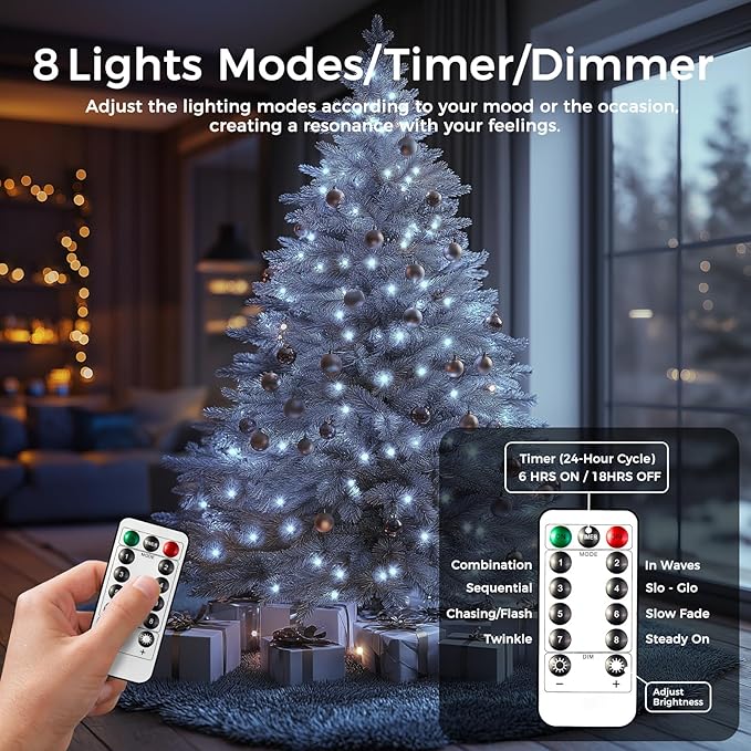 Fairy Lights Battery Operated, 33Ft 100 LED Twinkle Lights with Remote and Timer, 8 Modes Waterproof Lighting for DIY Bedroom Wedding Table Centerpieces Christmas 4 Pack
