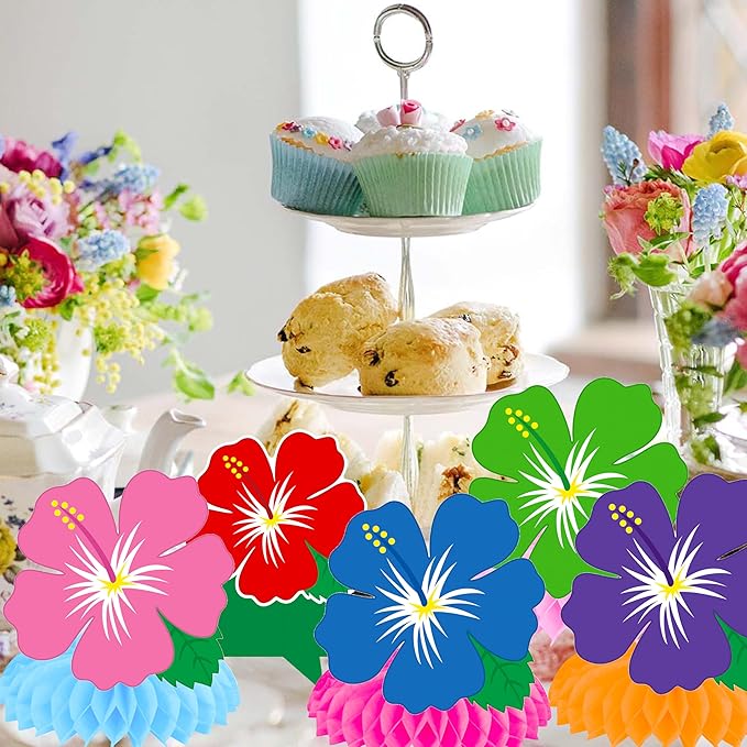 11Pcs Hibiscus Flowers Honeycomb Centerpieces Hawaii Tropical Party Centerpieces for Table Hawaiian Flower Theme Birthday Party Decorations for Hawaii Luau Aloha Party Supplies