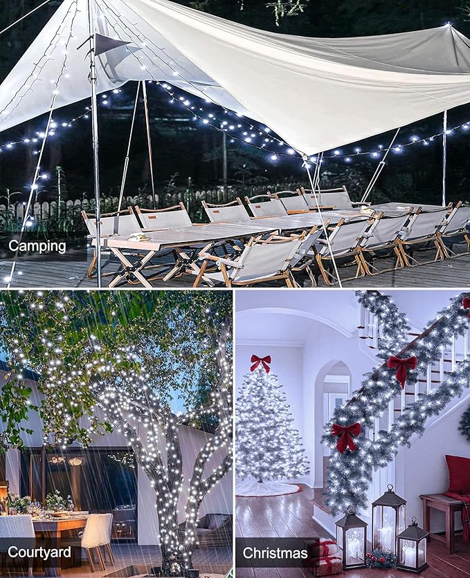 White Christmas String Lights, 40FT 120 LED Christmas Lights Outdoor Indoor Waterproof with 8 Modes, Plug in Connectable Tree Fairy Lights Green Wire for Patio Garden Party Holiday Decorations
