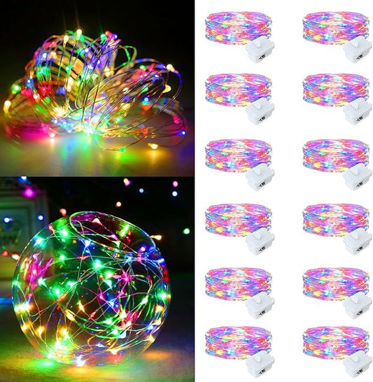 12Pack Fairy Lights Battery Operated, 7ft 20 LED 3 Modes Speed Twinkle Mini String Lights Waterproof Silver Wire Firefly Starry Lights for Mason Jars Wedding Party Christmas Easter Decorations