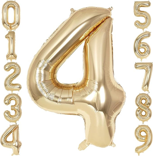 Champagne Gold Large Number 4 Balloon, 40 Inch Light Gold Foil Helium Number Balloons, Giant Mylar Number 4 Balloons for 4 Years Old Birthday Party Anniversary Decorations