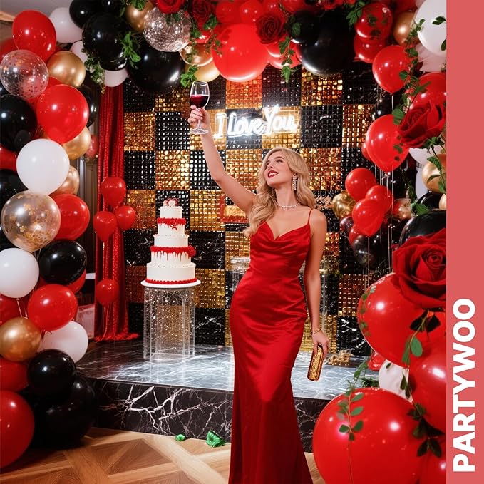 PartyWoo Red and Black Balloons 66pcs 12 Inch Matte Black Red White Confetti Balloons for Graduation Men Birthday Wedding Anniversary Bachelorette Racing Car Casino Retirement Party Decorations