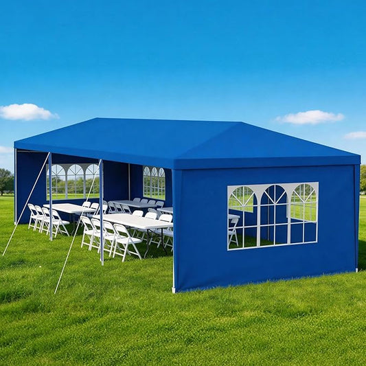 10' x 30' Outdoor Canopy Tents with 5 Detachable Sidewalls, Blue Patio Gazebo Tents, Shade Shelters for Birthday, Events, Party, Wedding, Gatherings and Patio