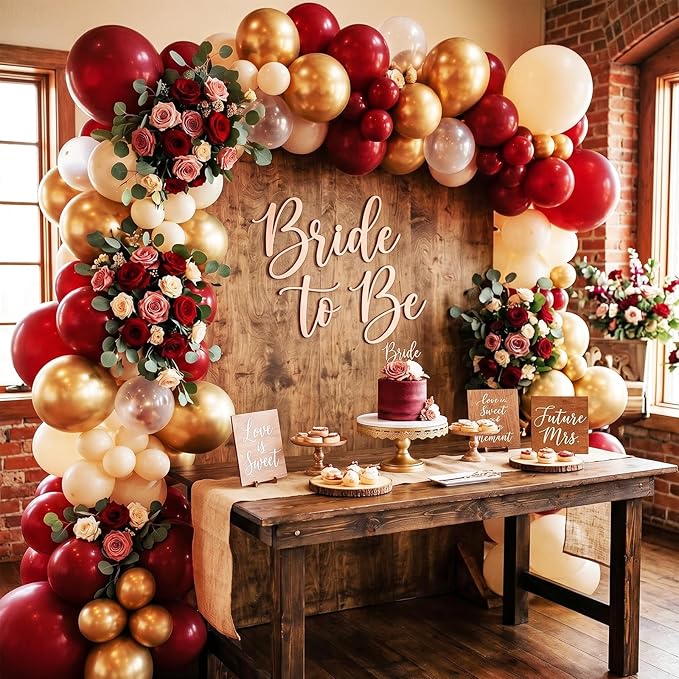 RUBFAC 129pcs Ruby Red Balloon Arch Kit, Different Sizes 18 12 10 5 Inches Cherry Red Burgundy Balloons for Garland Birthday Wedding Party Decorations