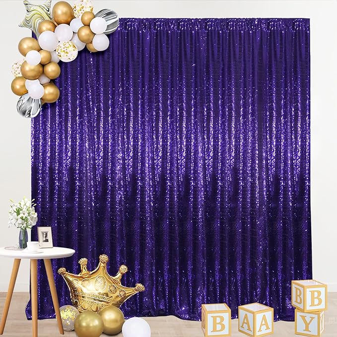 SquarePie 8x8ft Purple Sequin Backdrop, High Density Non-Transparent Glitter Curtain for Photography, Birthday, Wedding Party Decorations, Thick Solid Background with 4" Rod Pocket, 1 Panel
