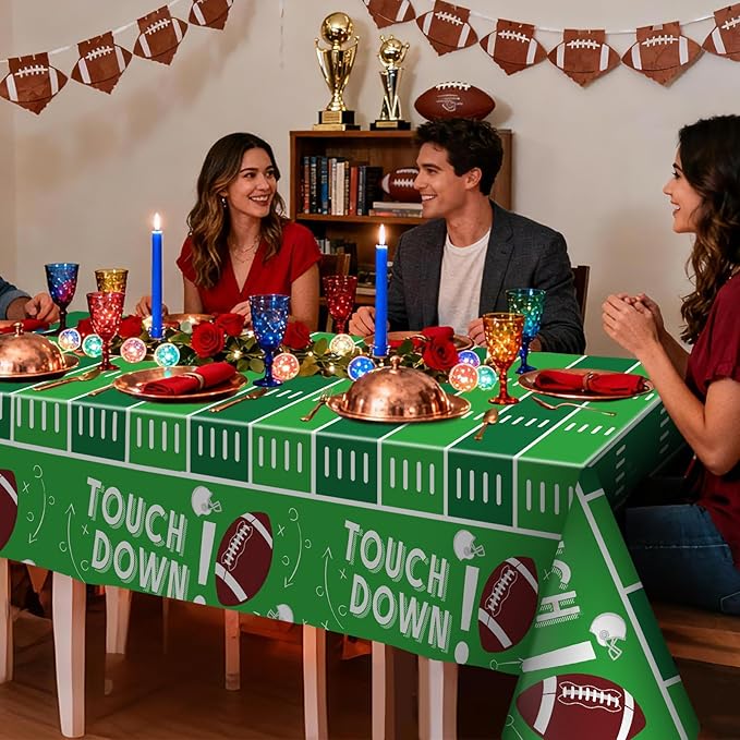 6 Pack Football Party Decorations Premium Football Disposable Plastic Tablecloth 54" x 108" Table Cloths for 6 to 8 Foot Tables Indoor or Outdoor Parties Decoration Supplies (Football Green)