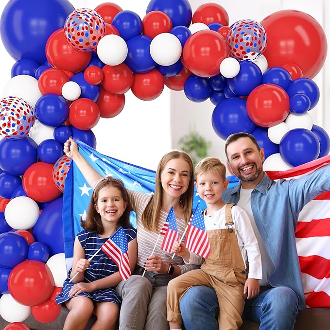 Amandir 153Pcs Red White and Blue Balloons Garland Arch Kit Different Sizes 18 12 10 5inch Latex Memorial Day 4th of July Balloons Patriotic Independence Nautical Birthday Graduation Party Decorations