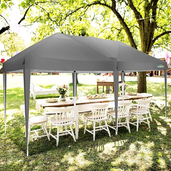 COBIZI 10x20 Pop up Canopy Tent Without Sidewall, Waterproof Portable Outdoor Canopy 10x20 Instant Shelter Tent for Parties, Wedding, Backyard, Carport with Carry Bag & 4 Sandbags(Gray)