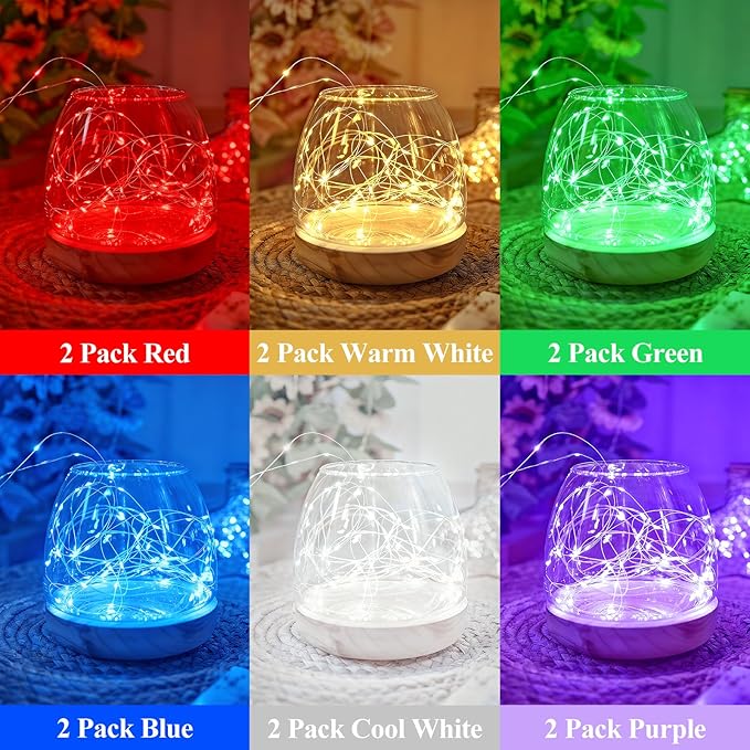 Lakumu 12-Pack Fairy Lights, 7FT 20 LED Battery Operated String Lights, Waterproof Silver Wire Firefly Lights with 6 Colors, for Mason Jars DIY Bedroom Wedding Party Centerpiece Table Decor