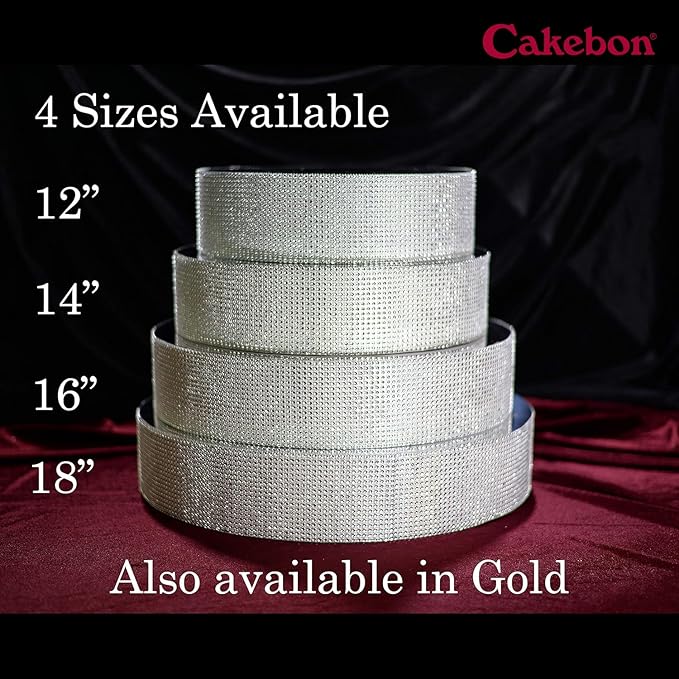 Cakebon Cake Stands - 12" Silver with Faux Rhinestones for Cakes and Pastries - Lightweight Polystyrene Foam for Party, Sturdy Wedding Cake Stand
