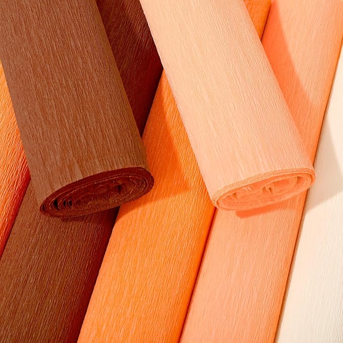 Whaline 8 Rolls 65.6ft Fall Crepe Paper Streamers 25 x 250cm 4 Colors Party Streamers Fall Brown Orange Theme Crepe Paper Roll Decorative Craft Streamer for DIY Gift Wrapping Crafts Decor