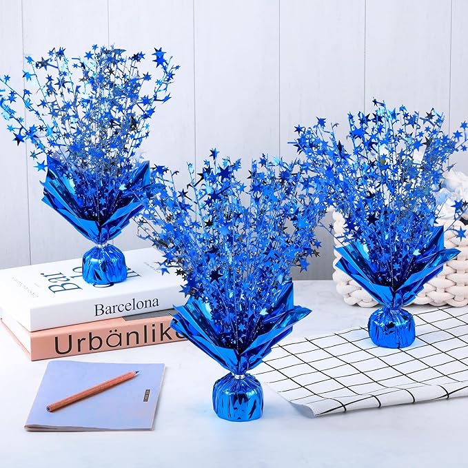 12 Pack Metallic Foil Spray Centerpiece Star Table Decoration Burst Table Centerpieces for Birthday Weddings Anniversaries Christmas New Year Holiday Party Supplies Decor (Blue)