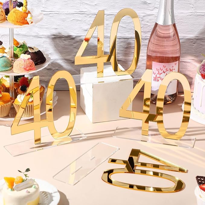 Threehoney Mirror Gold 40th Birthday Decorations for Men and Women Acrylic Anniversary Decorations Table Numbers Centerpieces for Birthday Party