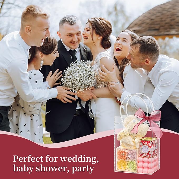 Jutieuo 24 PCS Clear Gift Bags with Handles, 5.9 x 7.9 x 2.8 Inches Reusable Plastic Goodie Bag Transparent Party Favor Bags Bulk for Weddings Birthdays Events, Classrooms & Celebrations