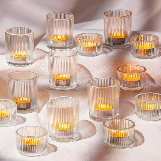 Hewory Glass Tealight Candle Holder: 24 Pcs Clear Tea Lights Votive Candle Holders for Table Centerpiece, Small Glass Tea Light Candleholders Bulk for Christmas Wedding Party Living Room Home Decor