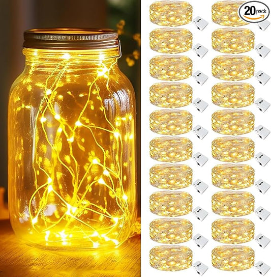 kolpop 20 Pack LED Fairy Lights Battery Operated with 3 Modes, Mini Twinkle String Lights Battery Powered Waterproof for Christmas Mason Jars Party,Warm White