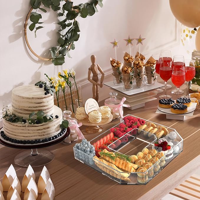 13.8" Acrylic Letter Charcuterie Tray, Charcuterie Letters Fillable Box for food, Reusable Serving Cake Candy Dish Display Tray for Birthday Anniversary Party Decoration (Letter D)