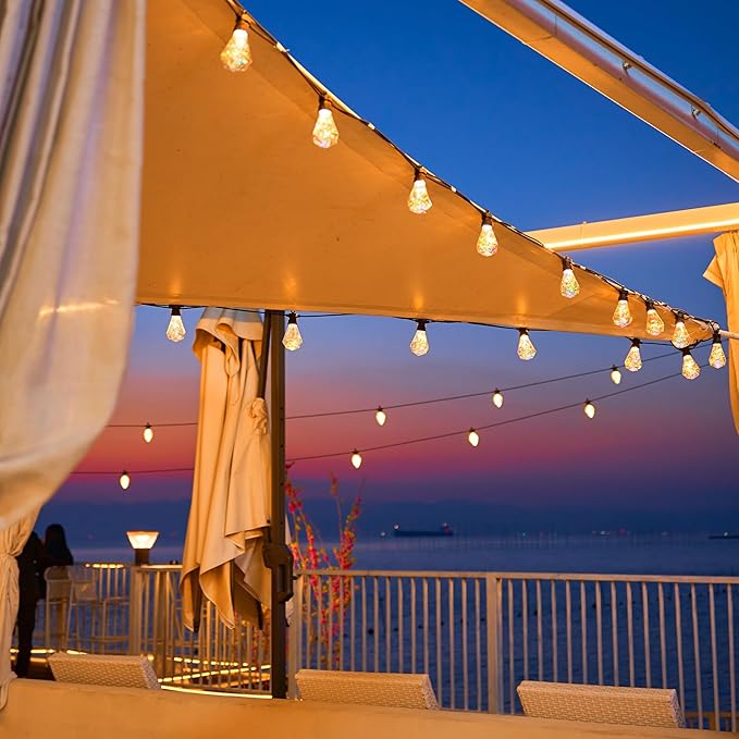 Outdoor String Lights, 66FT 27 LED Iridescent Holographic Bulbs, Waterproof Patio Lights with Remote Control, Shatterproof Connectable Lights for Backyard, Porch, Garden, and Party