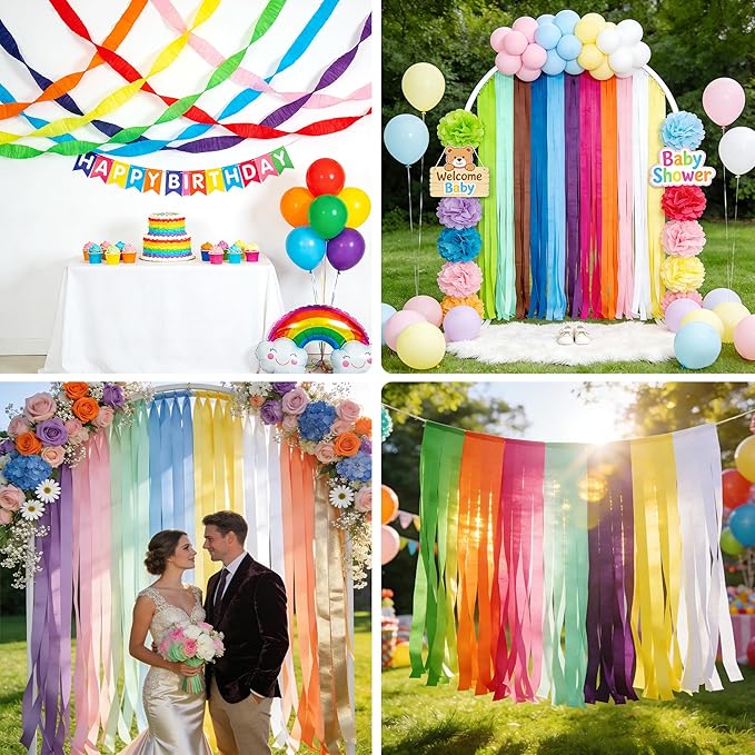 Oubest 24 Rolls Colorful Crepe Paper Streamers Party Decorations, 2.2" x 41ft Each Roll, Birthday Streamers for Rainbow Pastel Party, Baby Shower, Wedding, Halloween and Christmas Backdrop Decor