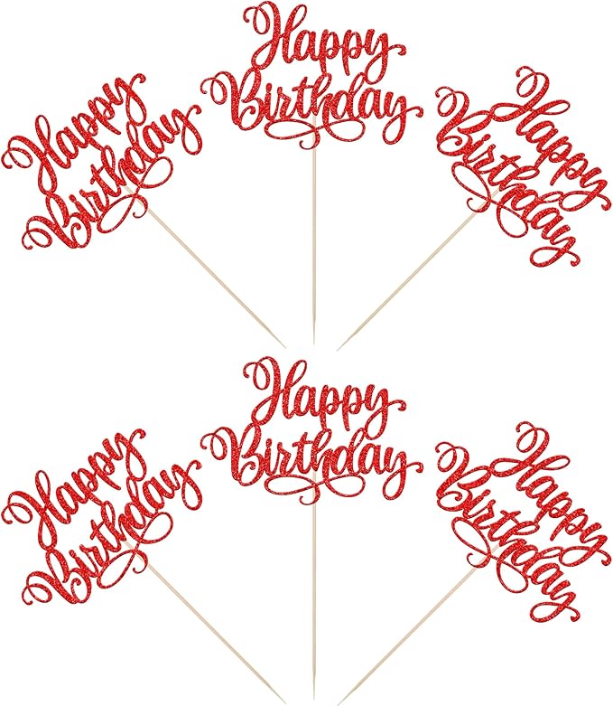 12 PCS Happy Birthday Centerpiece Sticks Double Sided Glitter Happy Birthday Table Flower Centerpieces Decorations for Celebrating Anniversary Theme Party Centerpieces Supplies Red