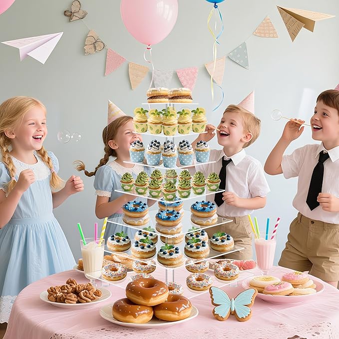 YestBuy 7 Tier Square Acrylic Maypole Cupcake Stand Cupcake Tower Stand, Premium Cupcake Holder, Display for Pastry Wedding Birthday Party