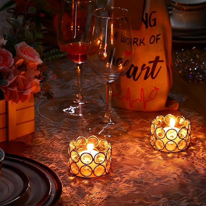 Potchen 30 Pieces Crystal Tealight Candle Holders Bulk, Votive Candle Holder Stands with Diamond Design for Table Centerpieces Wedding Party Home Decor and Holiday Favors (Silver)