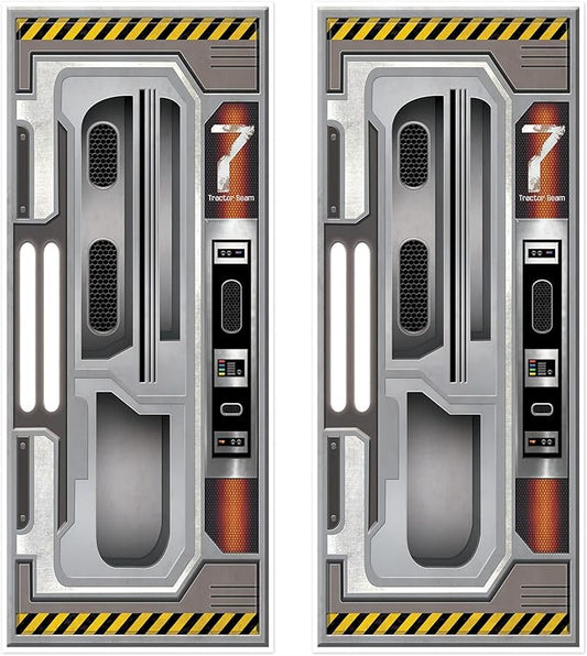 Beistle Set of 2 Plastic Spaceship Door Covers, Decorations for Outer Space Galaxy Alien Theme Birthday, Futuristic Party Supplies & Wall Decor, 6' x 30"