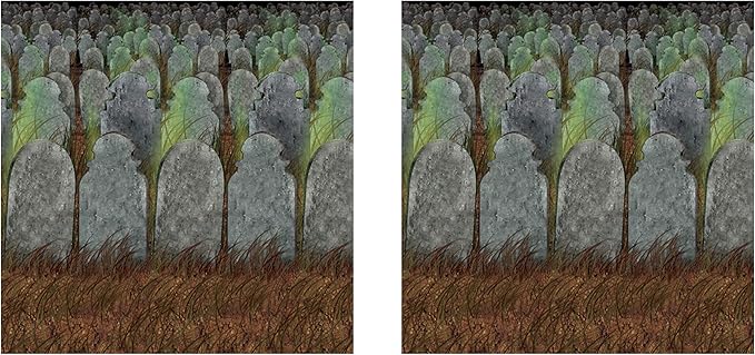 Beistle Graveyard Backdrops – 2 Printed Tombstone Cemetery Plastic Wall Coverings for Halloween Haunted House Party Décor Indoor Spooky Scene Background Display, 4 Ft x 30 Ft Each