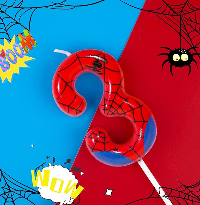PHD CAKE 2.76 Inch Number 3 Spider Birthday Candles, Spider Cartoon Themed Number Candles, Cake Number Candles, Party Celebration