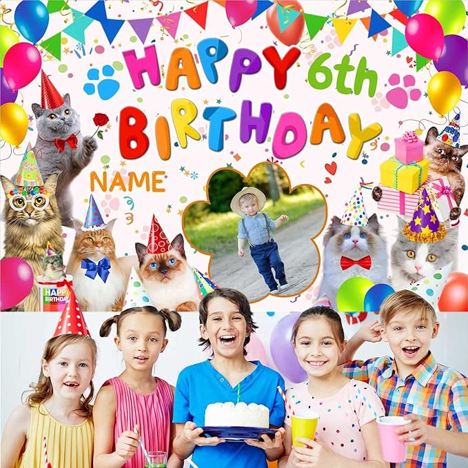 Custom Cat Happy Birthday Party Decorations Supplies Personalized Cat Happy Birthday Backdrop Banner(4x6ft)