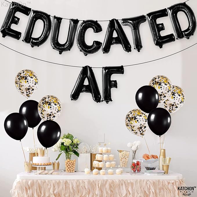Graduation Decorations 2026 | Black Educated AF Balloons Banner - 16 Inch | Educated AF Grad Foil Balloons | Educated Graduations Balloon Banner, 2026 Graduation Party Decorations, KatchOn