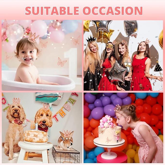 42PCS Crown Cake Topper Mini Tiara with 3D Butterfly Decoration Vintage Pearl Rhinestone Crown Cake Topper Cupcake Topper Cake Decoration for Birthday Wedding Anniversity Party Baby Shower (Rose Gold)