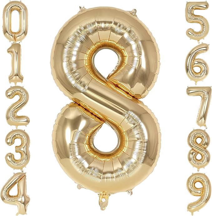 Champagne Gold Large Number 8 Balloon, 40 Inch Light Gold Foil Helium Number Balloons, Giant Mylar Number 8 Balloons for 8 Years Old Birthday Party Anniversary Decorations