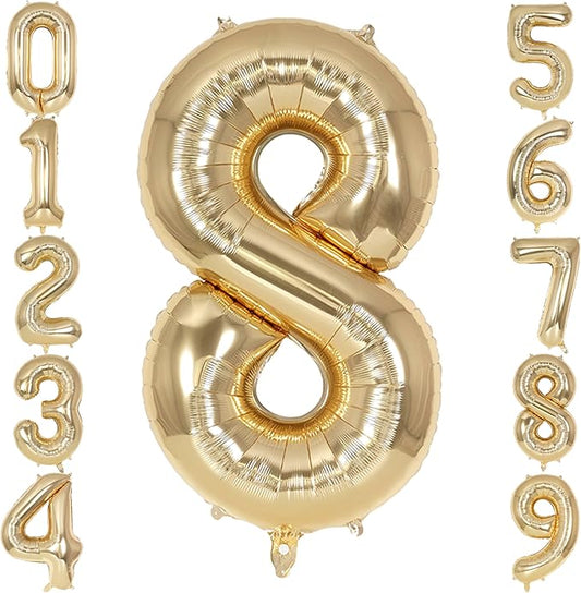 Champagne Gold Large Number 8 Balloon, 40 Inch Light Gold Foil Helium Number Balloons, Giant Mylar Number 8 Balloons for 8 Years Old Birthday Party Anniversary Decorations