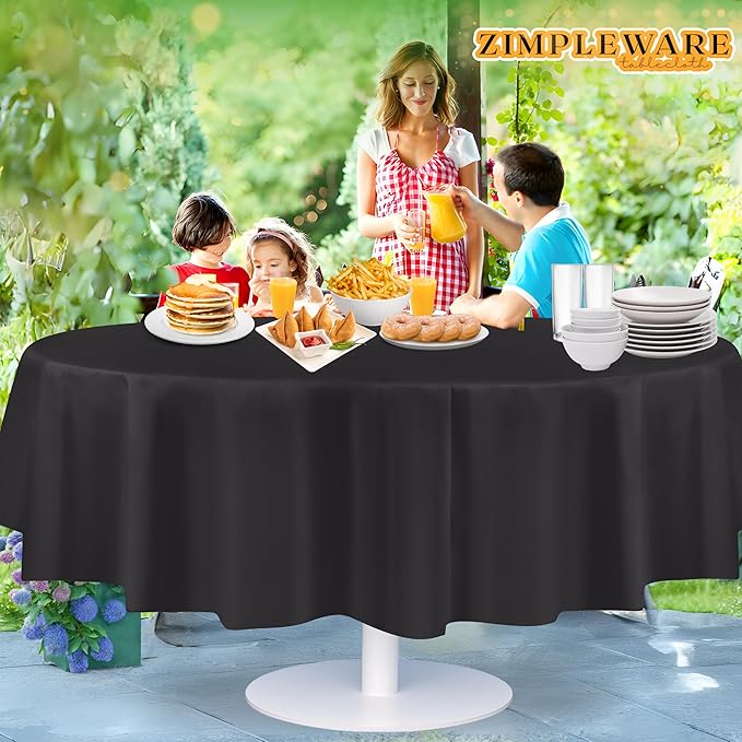 ZIMPLEWARE Premium Dark Grey Plastic Table Cloth Disposable (12 Pack) Round Tablecloth (84in) Party Table Cloths Disposable, Perfect Table Cloth Round Cover for Any Table Up to 6 Feet