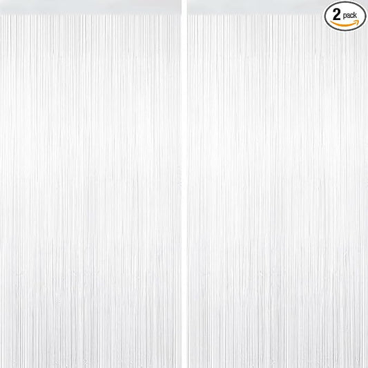 2 Pack White Tinsel Curtain Party Backdrop Decorations, Metallic Foil Fringe Curtain for Wedding Parties Door Streamers Christmas Baby Bridal Shower Birthday Bachelorette Photo Booth Party Decor