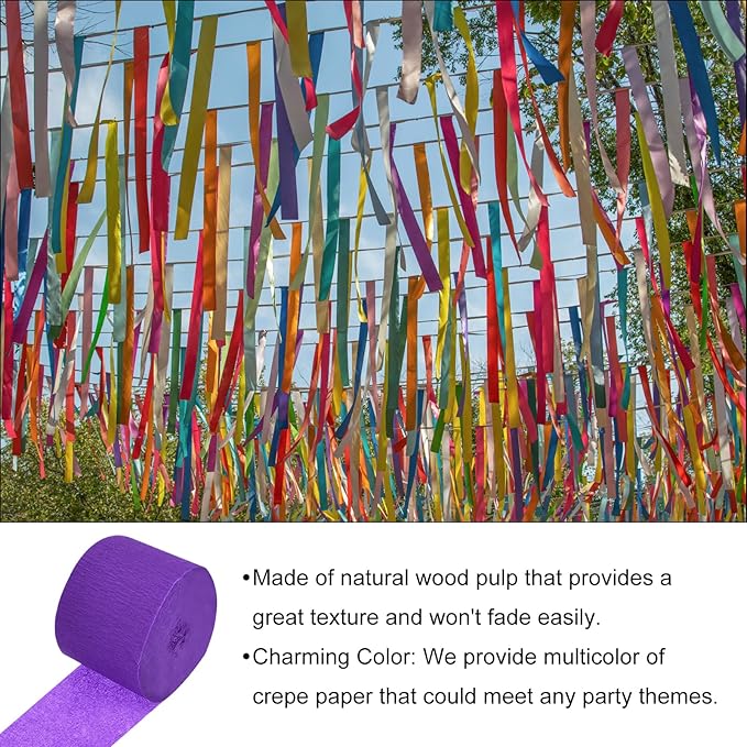 Crepe Paper Roll, Deep Purple Crepe Paper Streamers Sheets, [for Party Streamer Decorations, Birthday Party] - 1.8 Inch x 82 ft / 2 Roll