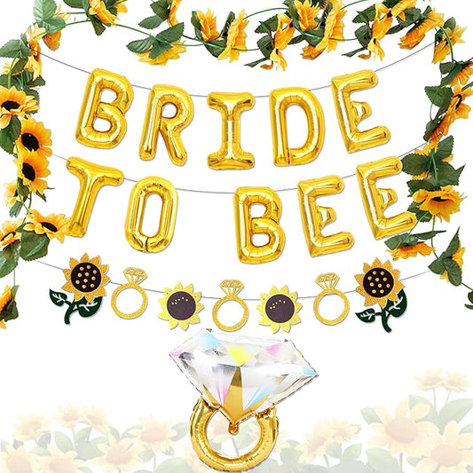 JeVenis Bride to Bee Bridal Shower Decoration Balloons Backdrop Sunflowers Bee Theme Bridal Shower Decorations Wedding Bride to Be Engagement Banner Props