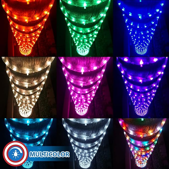 Russell Decor Rope Lights 60ft RGB Color Changing Waterproof Flexible Party Wedding Christmas Indoor Outdoor Decoration