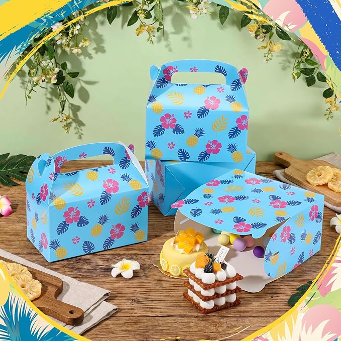 Marspark 24 Pack Hawaii Cartoon Birthday Party Supplies, Paper Gift Boxes, Cartoon Candy Treat Boxes for Birthday Party Decorations(Hawaii Pattern)