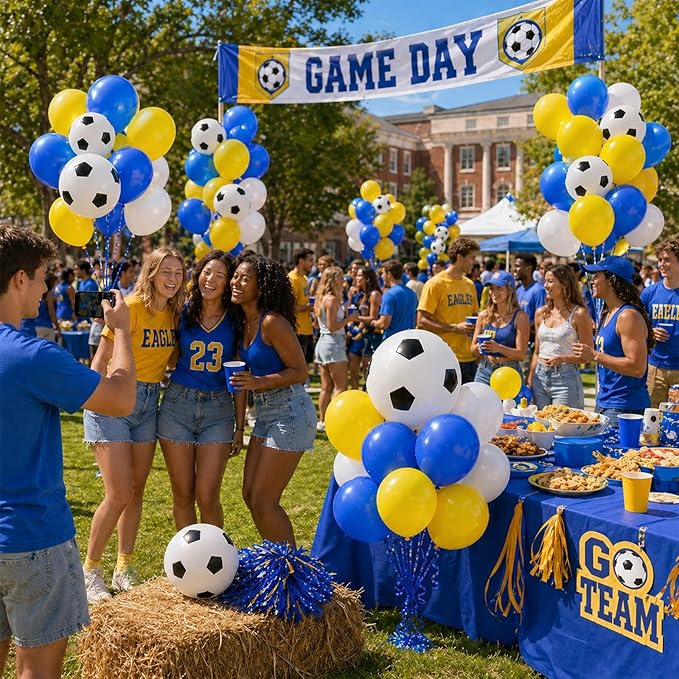 Blue and Yellow Soccer Balloons Set, Yellow Navy Blue and White Football Theme Balloons with 4D Foil Football Balloon for Boy Kid Baby Shower Birthday Soccer Star Sports Themed Party Decorations