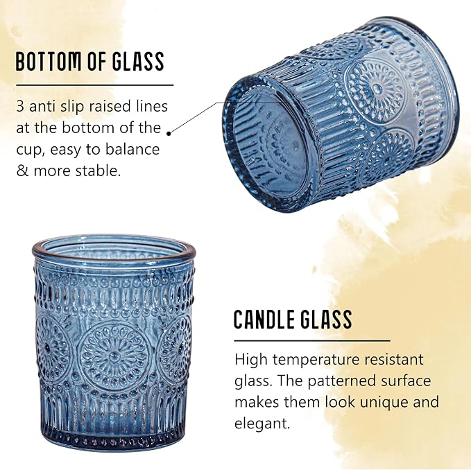 12 Pcs Blue Glass Votive Candle Holders, Tealight Candle Holders for Table Centerpieces, Vintage Candle Holder Bulk, Boho Wedding, Home, Bridal Shower, Birthday Party Table Decor (Blue)